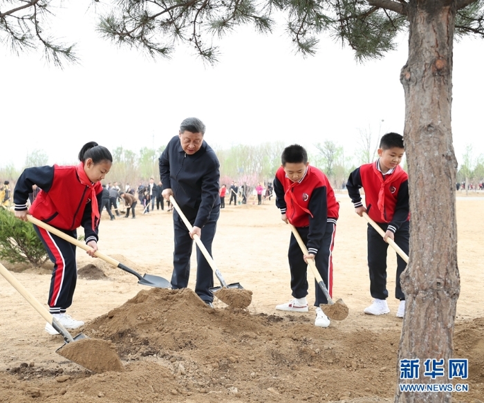 習(xí)近平在參加首都義務(wù)植樹活動