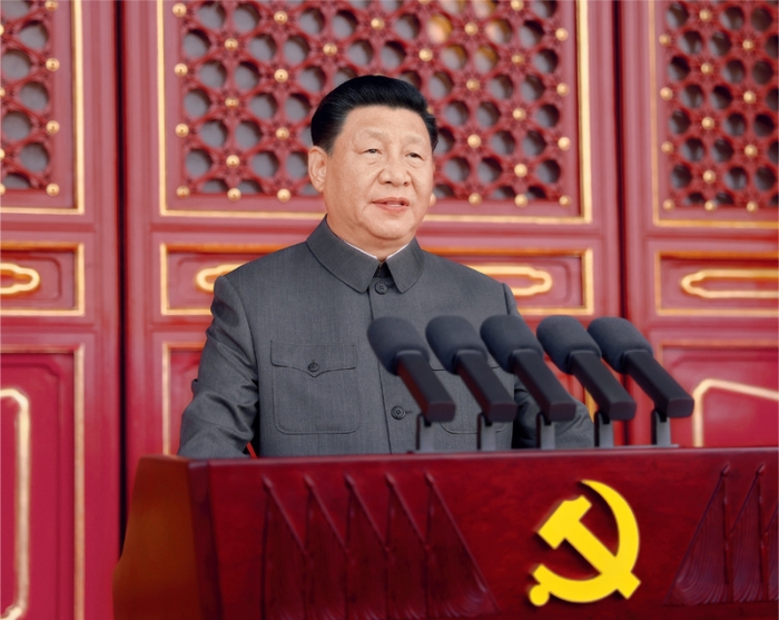 2021年7月1日，慶祝中國共產(chǎn)黨成立100周年大會在北京天安門廣場隆重舉行。中共中央總書記、國家主席、中央軍委主席習近平發(fā)表重要講話。 新華社記者 鞠鵬/攝