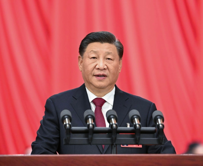 10月16日，習近平在中國共產(chǎn)黨第二十次全國代表大會上作報告。新華社記者 饒愛民 攝