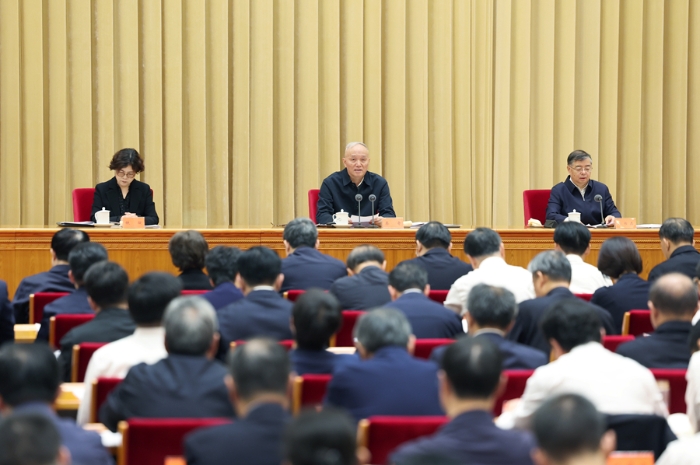 10月7日至8日，全國宣傳思想文化工作會議在北京召開。會上傳達了習近平重要指示。中共中央政治局常委、中央書記處書記蔡奇出席會議并講話。 新華社記者 姚大偉 攝